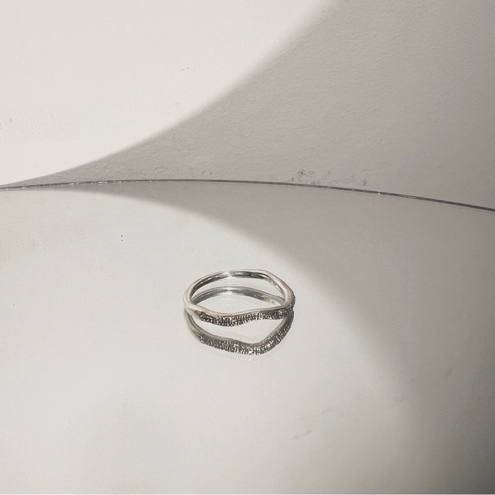 Monica Vinader sterling silver diamond pave wave stacking ring